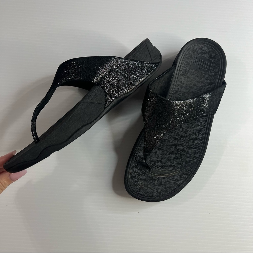 FitFlop Lulu Metallic Black Glitterball Toe-Post Sandal Womens Sz 9 Flip Flop